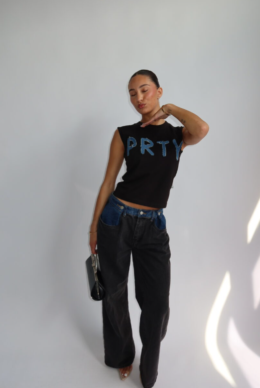 Denim Drop PRTY Top Black