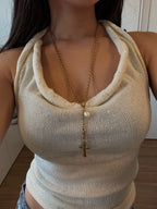 Elara Cross Lariat Necklace