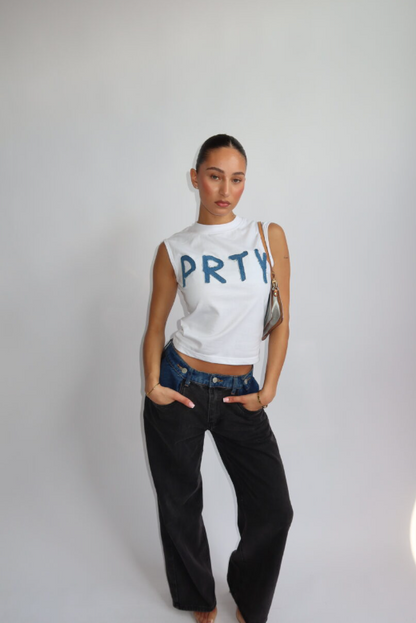 Denim Drop PRTY Top White