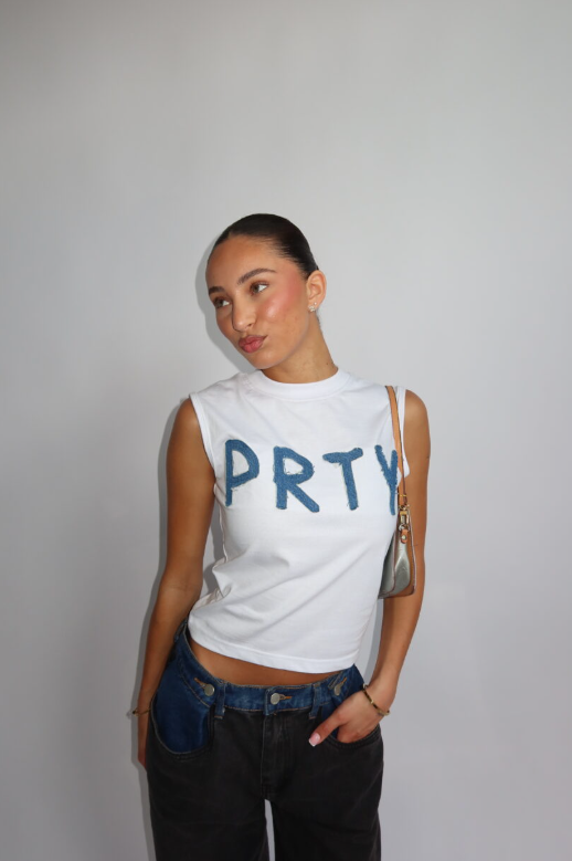 Denim Drop PRTY Top White