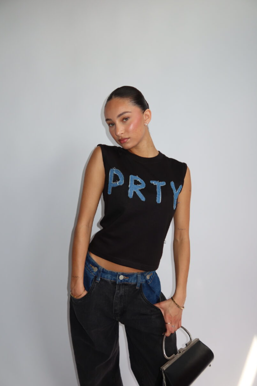 Denim Drop PRTY Top Black
