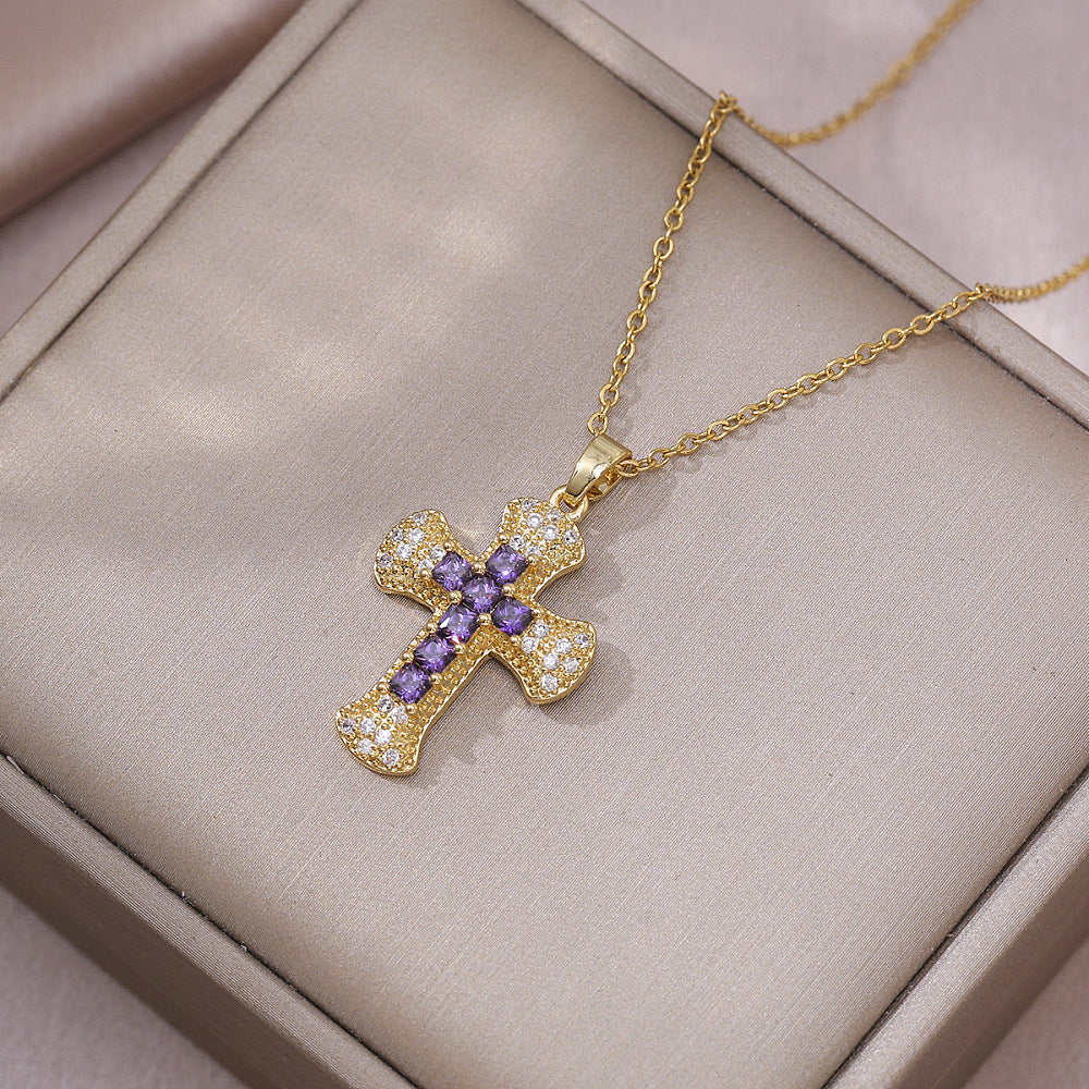 Crystal Halo Necklace Paars